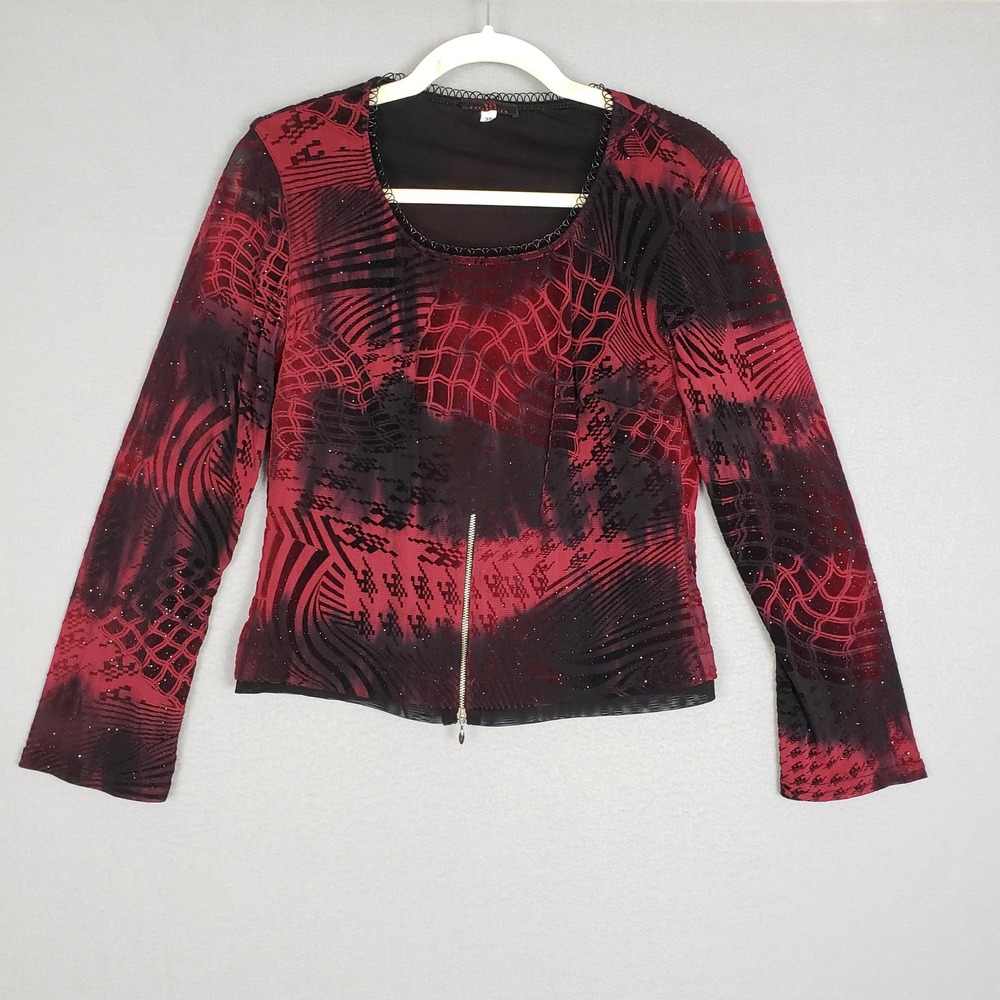 VTG Size 38 Velvet Burnout Top Red Black Cyberpunk Whimsigoth Dark Vampire Y2K